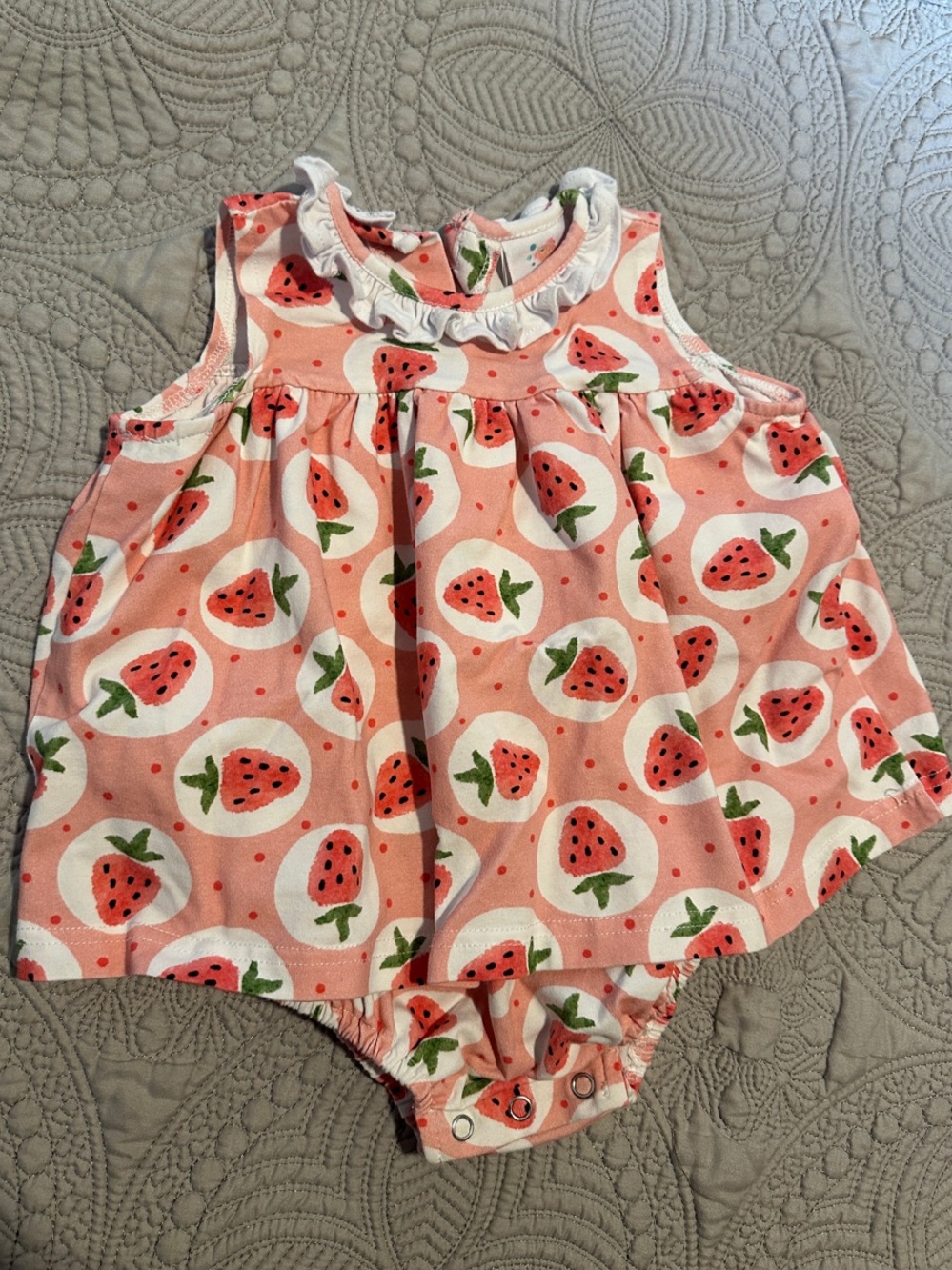 Stitchy Fish Pink Strawberry Print Baby Bubble Dress